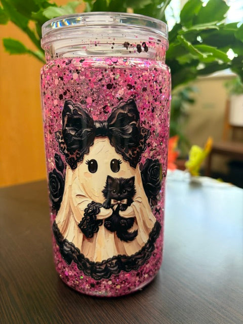 Snow Globe Tumbler Pink and Black